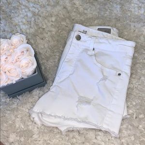 RSQ Venice Mid Rise White Ripped Jean Shorts